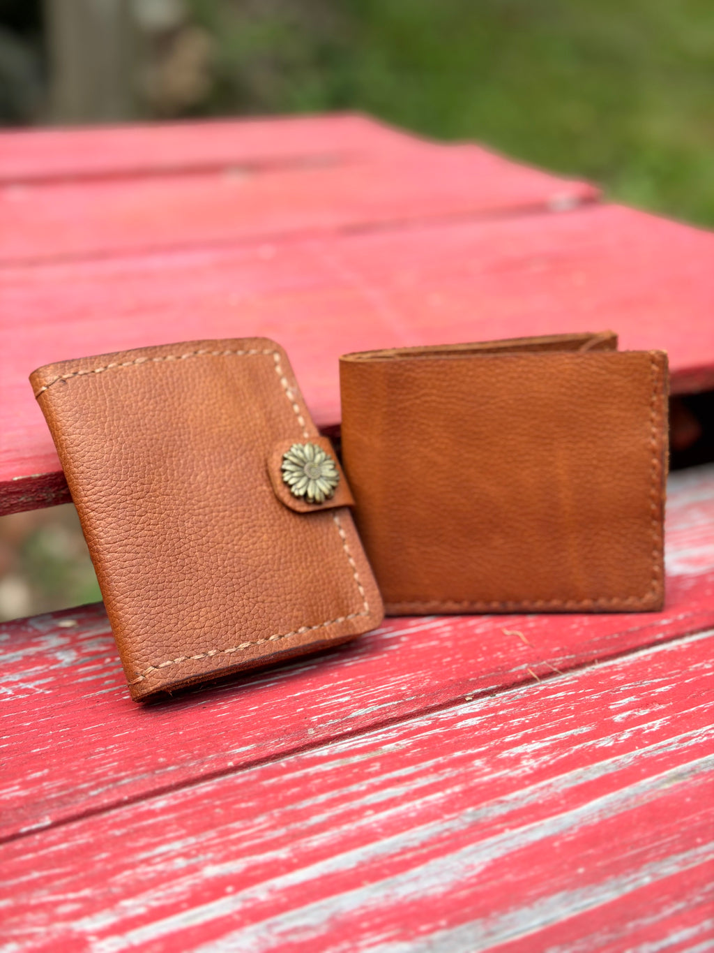 Genuine Leather Wallet with Gold Sunflower Clasp