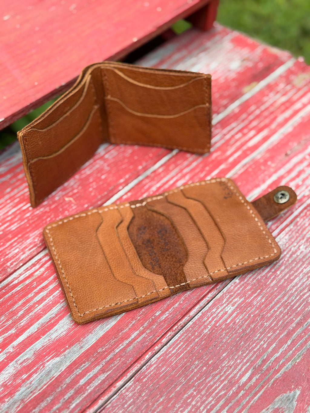 Genuine Leather Wallet with Gold Sunflower Clasp