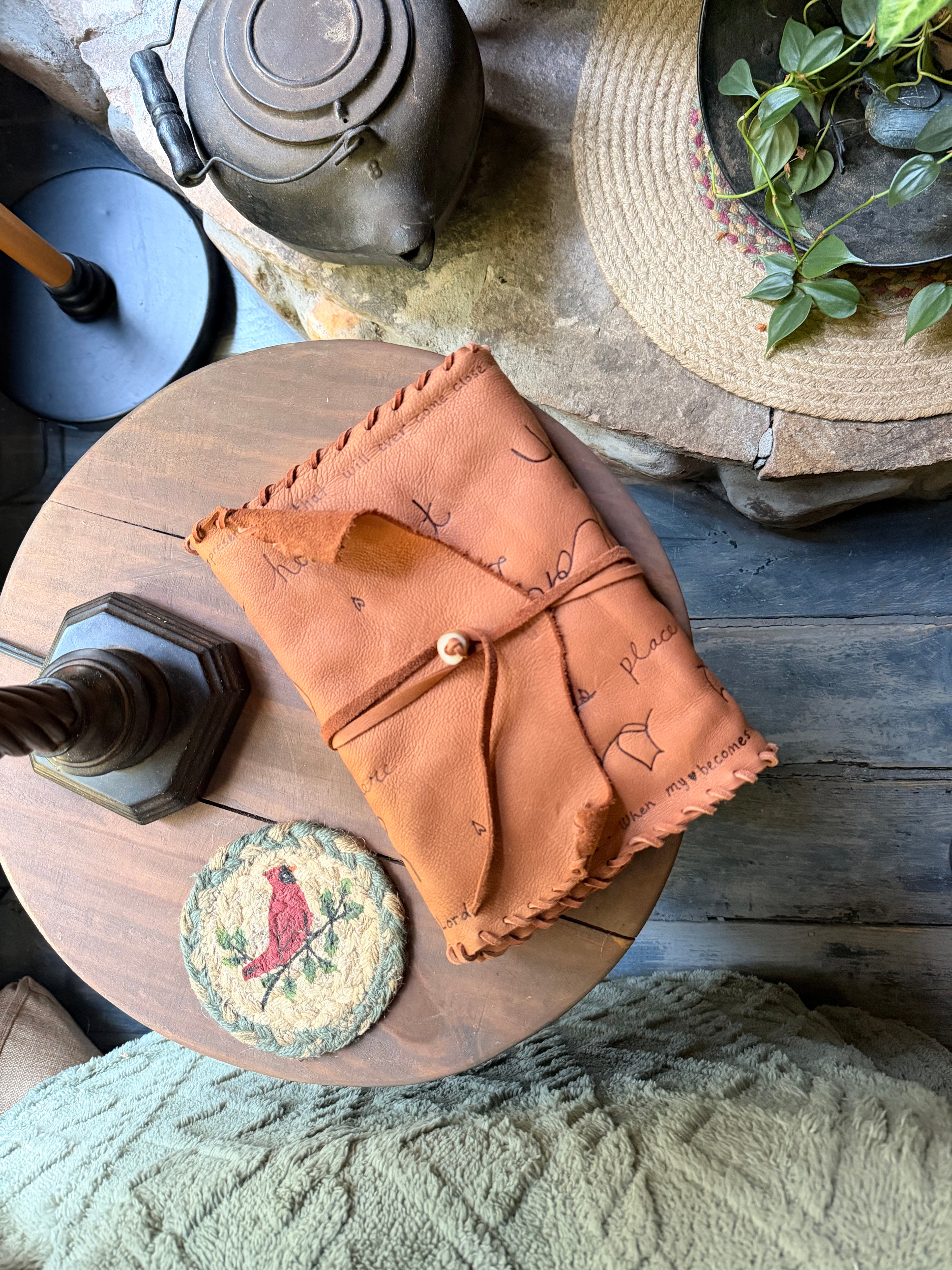 Handmade Leather Bible Cover Wrap — “Holy Spirit Lead Me”