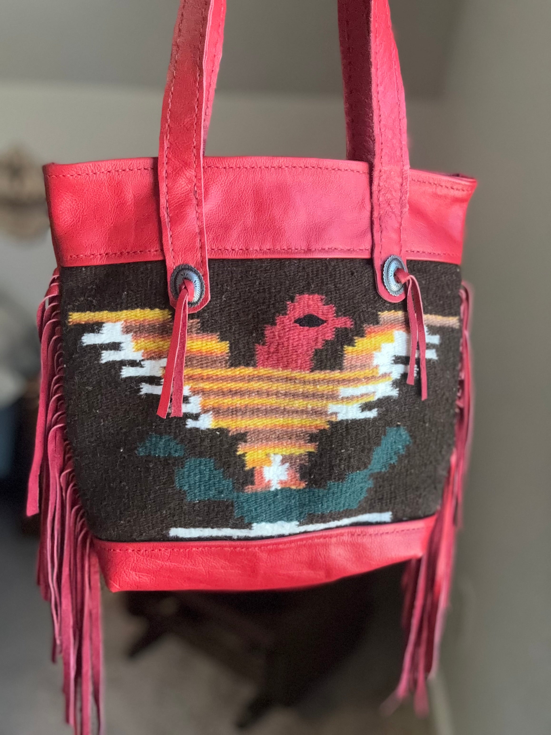 Funky Fall Bird with Red Leather Shoulder Bag