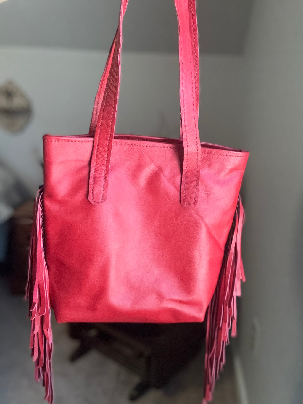 Funky Fall Bird with Red Leather Shoulder Bag