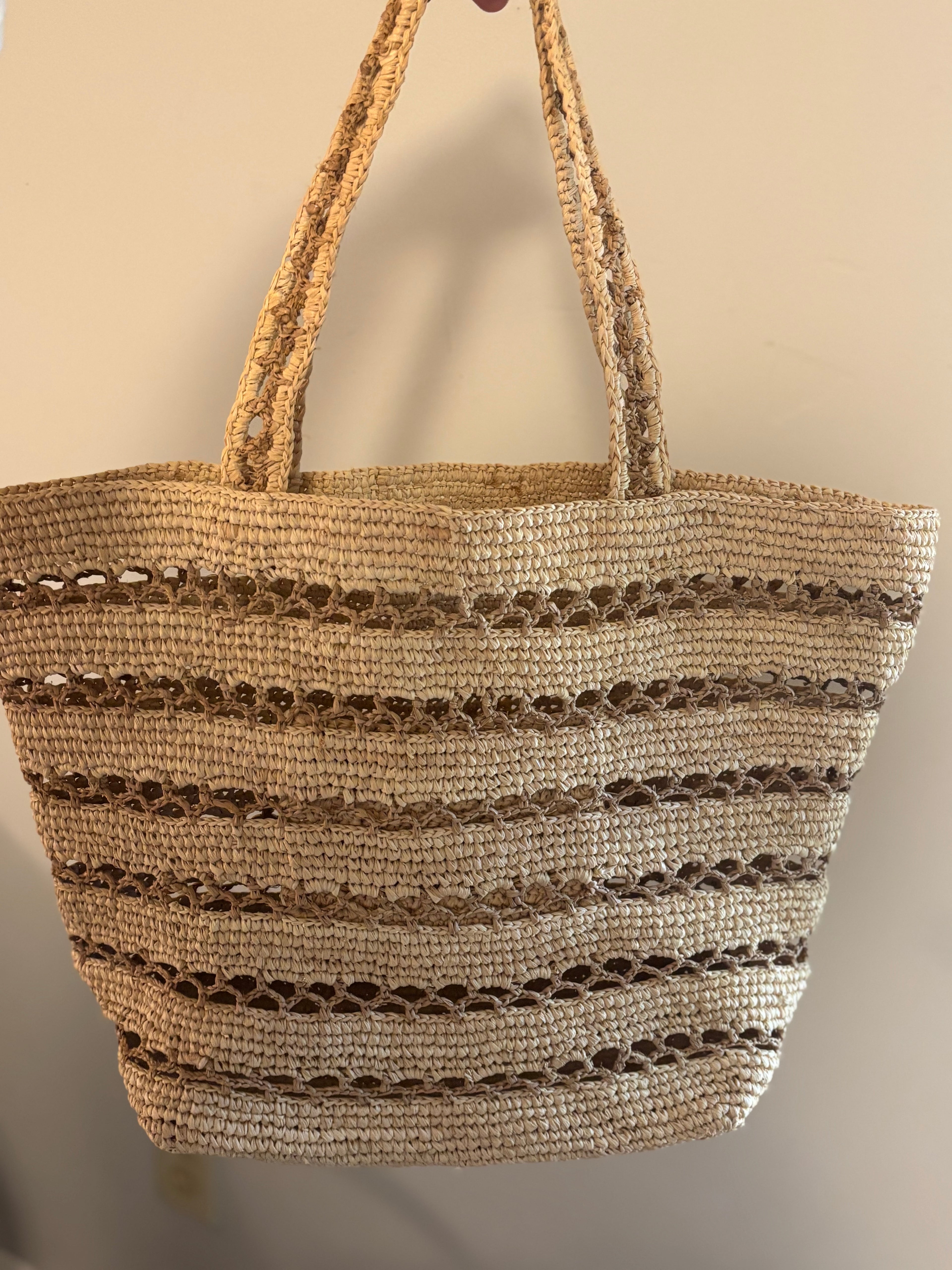 Large Raffia Hand Sewn Over the Shoulder Bag