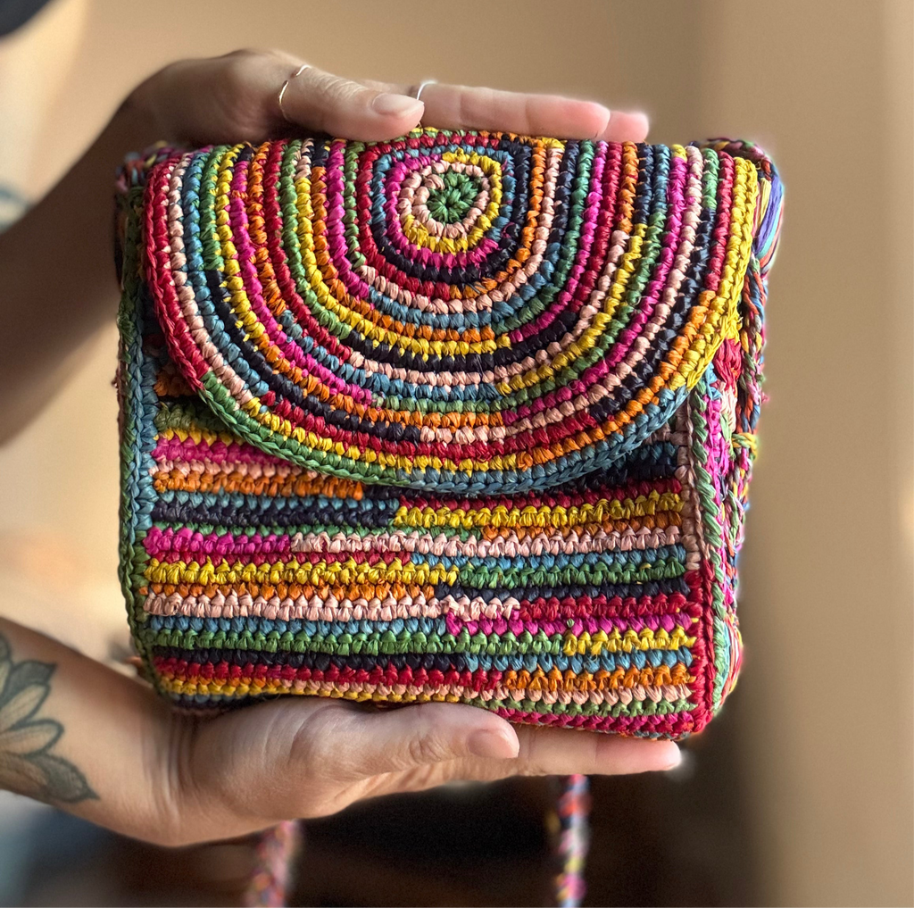 Raffia Hand Dyed Cross Body Bag