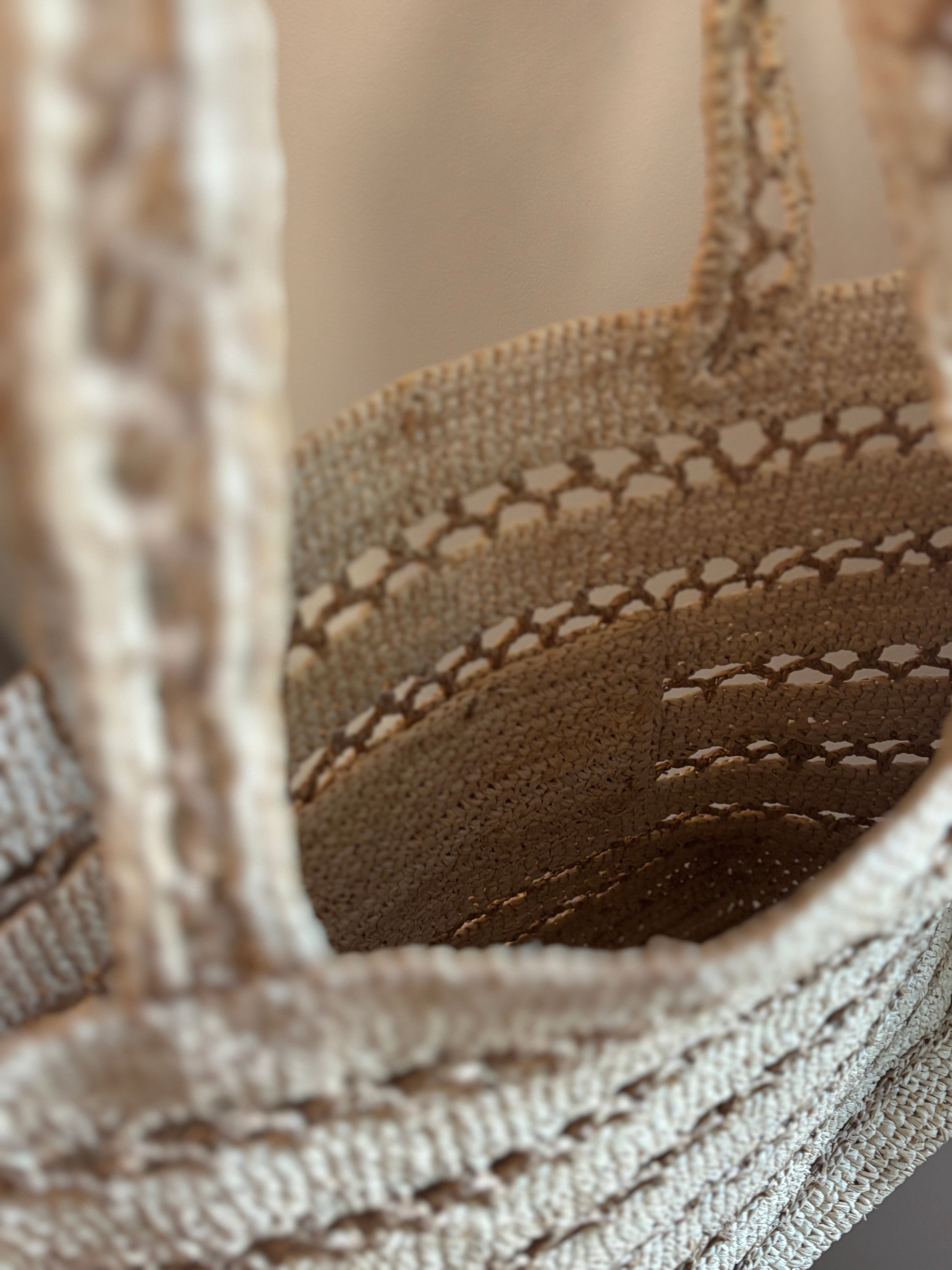 Large Raffia Hand Sewn Over the Shoulder Bag