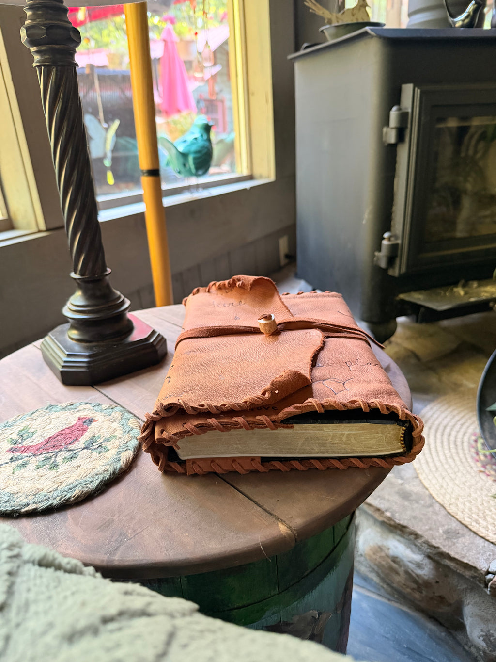 Handmade Leather Bible Cover Wrap — “Holy Spirit Lead Me”