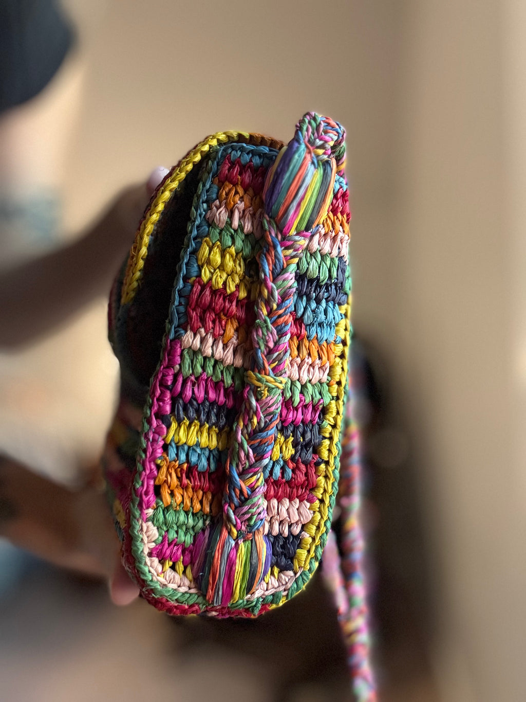 Raffia Hand Dyed Cross Body Bag