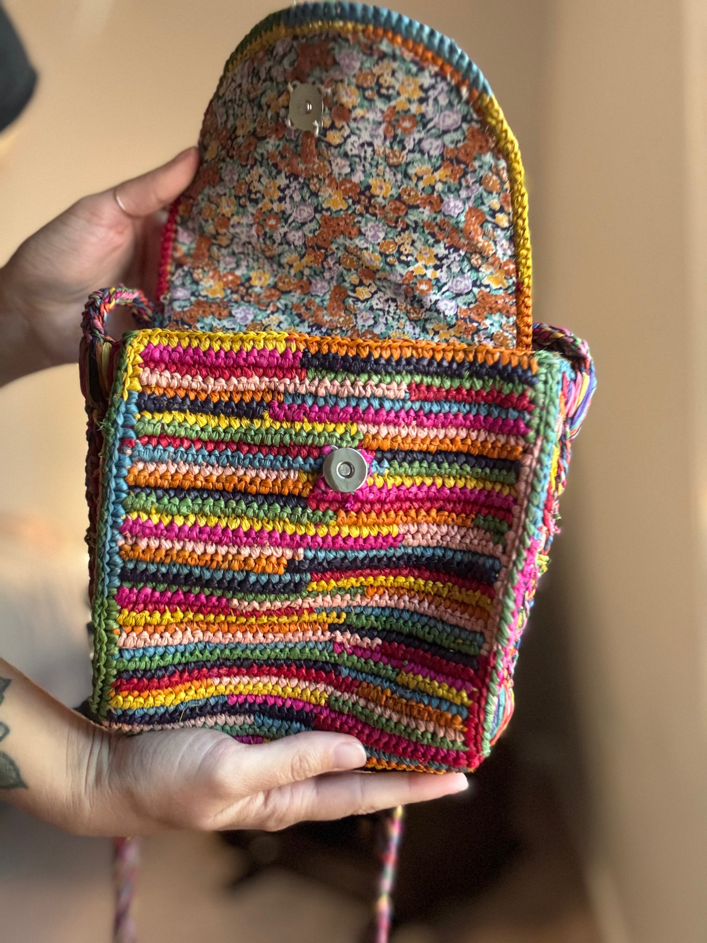 Raffia Hand Dyed Cross Body Bag