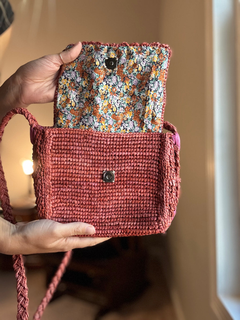 Raffia Hand Dyed Cross Body Bag