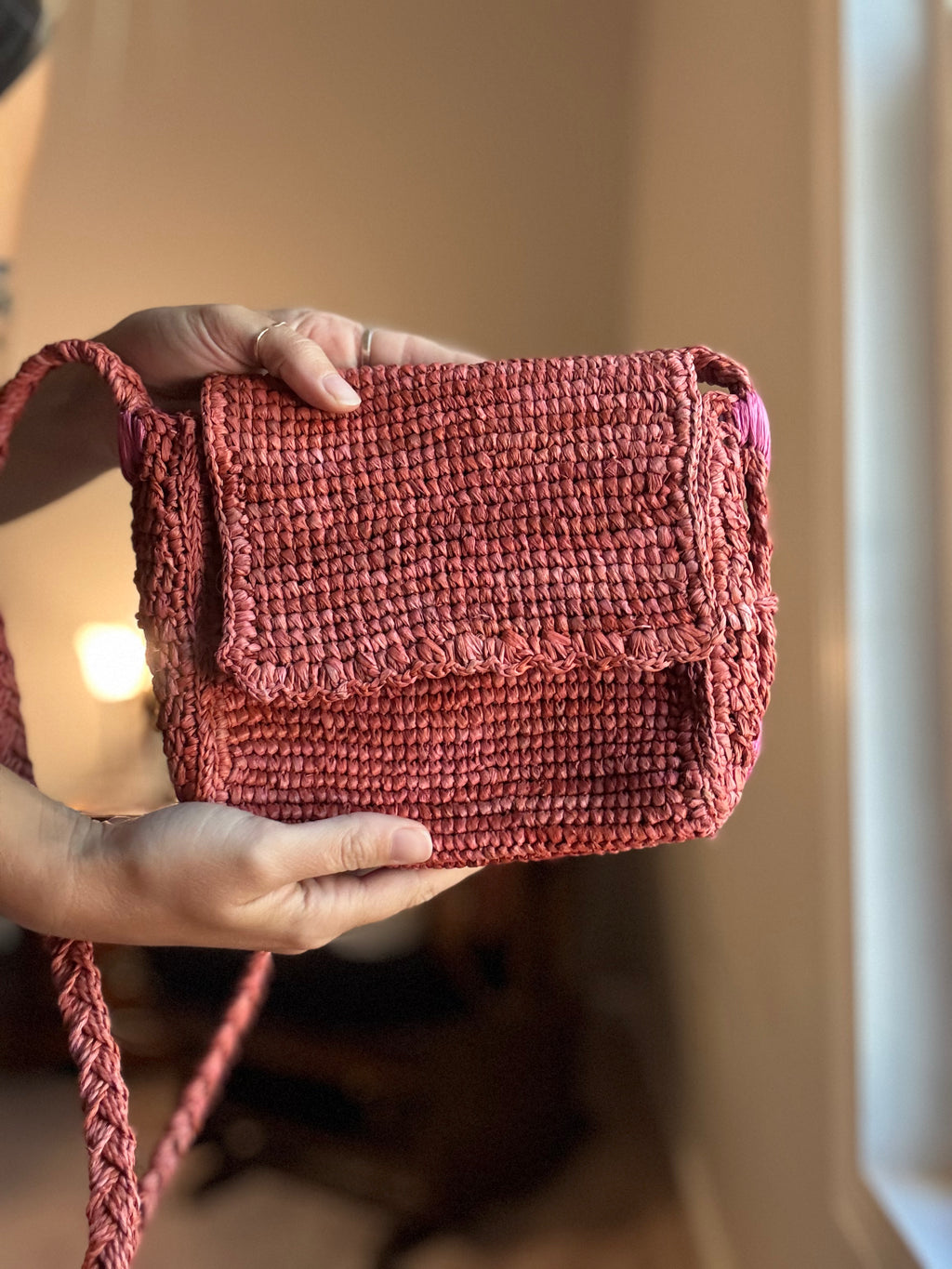Raffia Hand Dyed Cross Body Bag