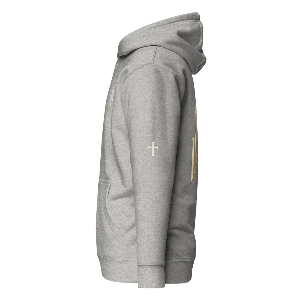 Carbon Grey John 3:30 faith apparel hoodie, left side view