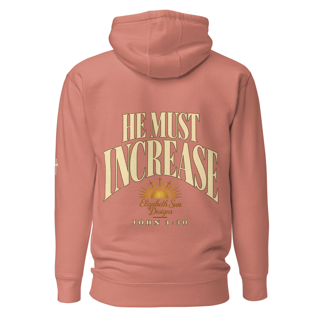 Dusty Rose John 3:30 faith apparel hoodie, back view