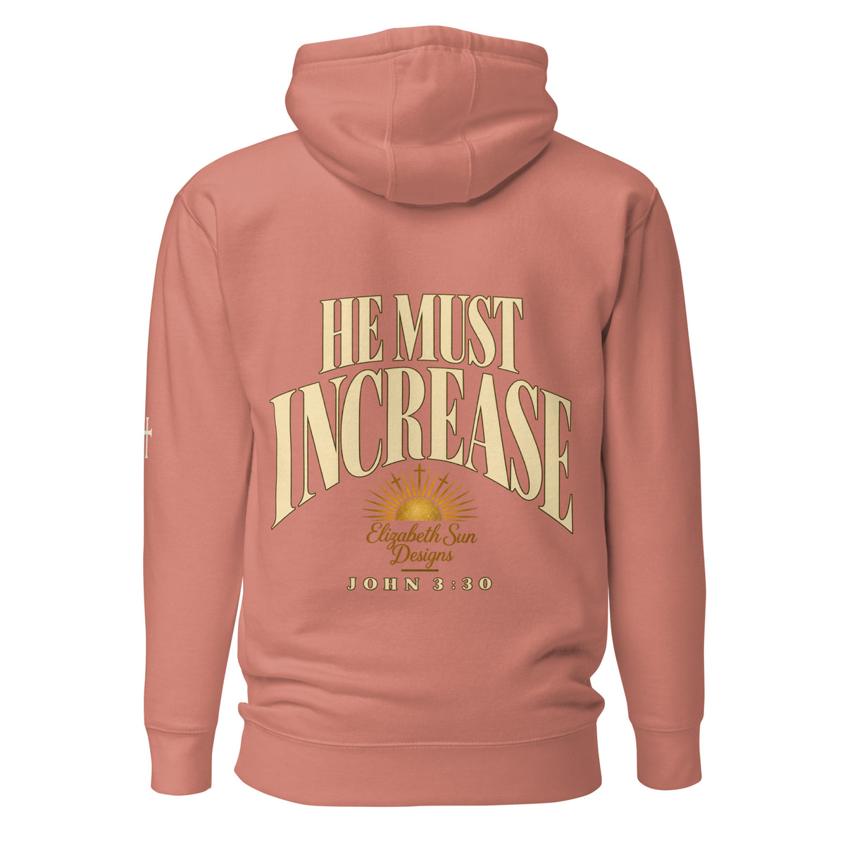 Dusty Rose John 3:30 faith apparel hoodie, back view