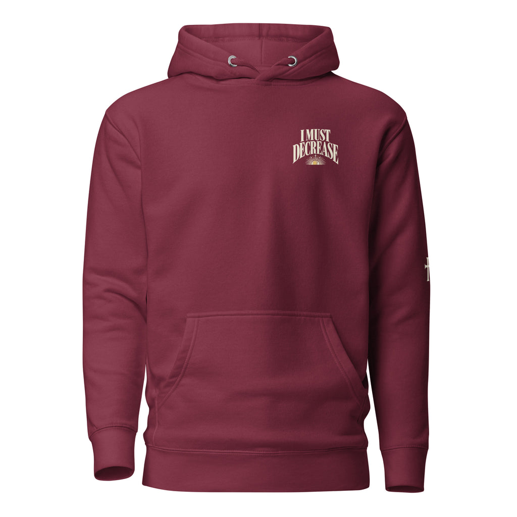 Maroon John 3:30 faith apparel hoodie, front view