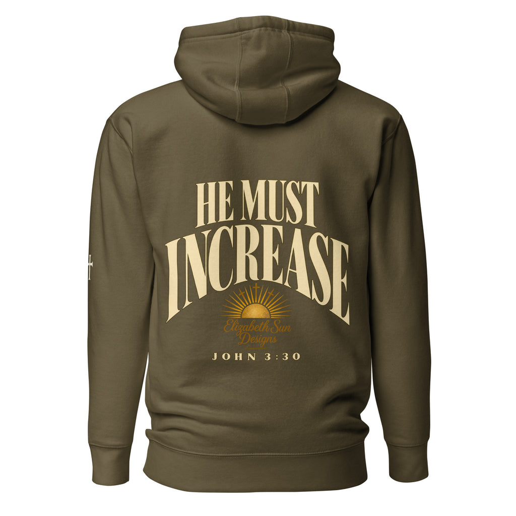 Military Green John 3:30 faith apparel hoodie, back view